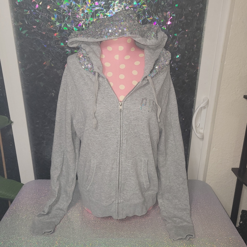 Pink VS Fashion show hoodie Y2K holo sequin hoodie vintage - Picture 7 of 8
